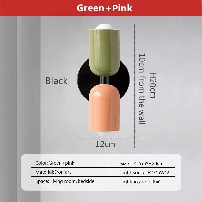 Afralia™ Macaron Cream 2Head LED Wall Lamp - Black Bedside Sconce for Home Decor