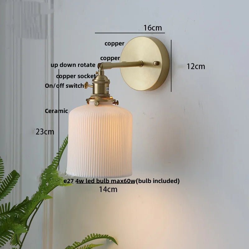 Afralia™ Ceramic Copper Wall Lamp Sconce with Pull Chain Switch for Modern Decor