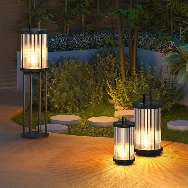 Afralia™ Solar Glass Lantern Garden Floor Lamp for Villa Courtyard Lawn