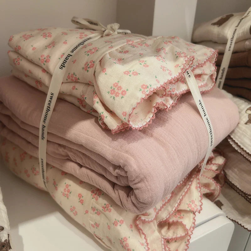 Afralia™ Luxury Nude Double-Layer Cotton Yarn Quilt Cover for Single Double Size Bed