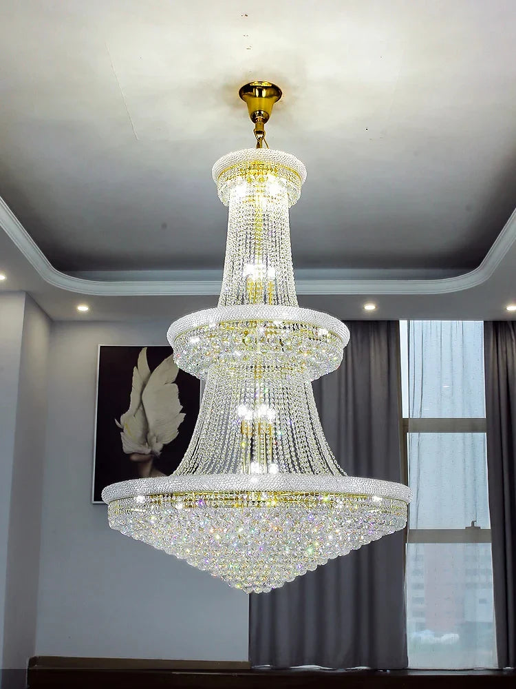 Afralia™ European Luxury Crystal Chandelier for High Ceilings