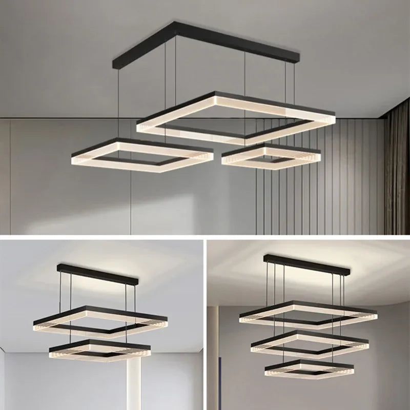 Afralia™ Minimalist Black Square Frame LED Chandelier for Living Room