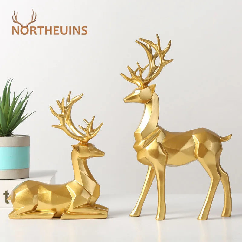 Afralia™ Mini Gold Deer Figurine: Elegant Couple Statue for Home Decor & Geometry Art