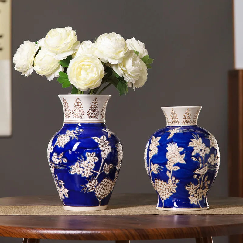 Afralia™ Yellow Ceramic Qinghua Porcelain Vintage Flower Vase