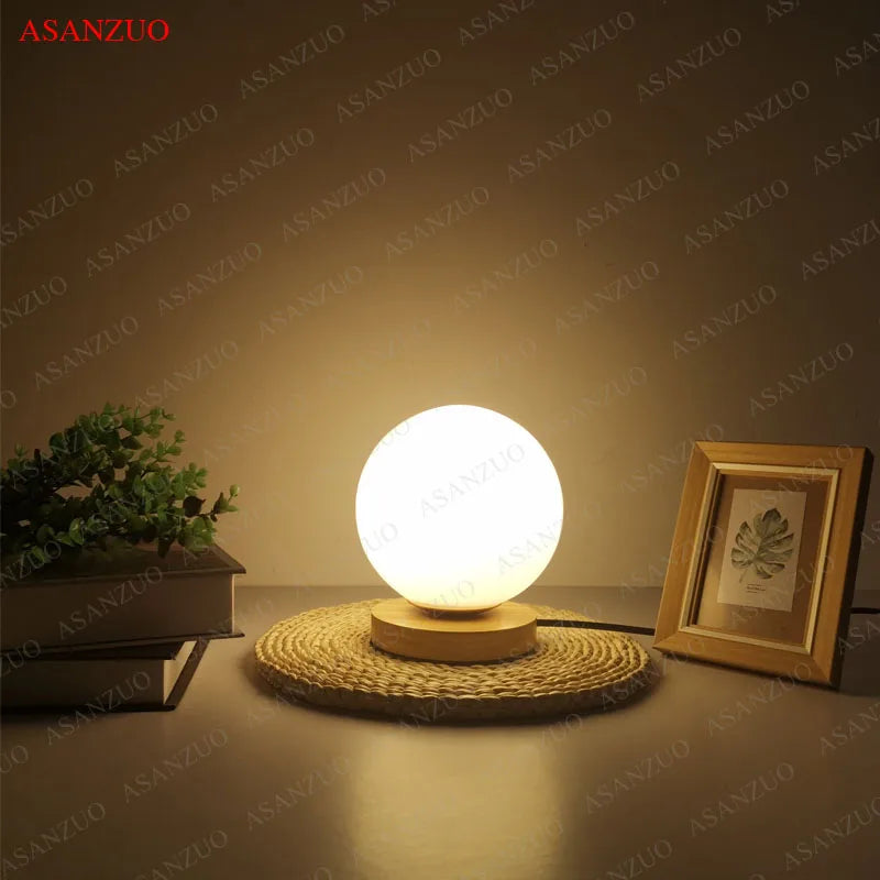 Afralia™ White Glass Ball Table Lamp - Nordic Bedroom LED Lighting