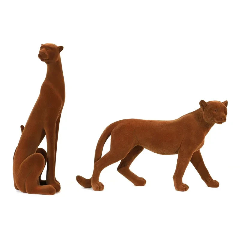 Afralia™ Suede Leopard Figurine: Resin Flocking Cheetah Sculpture for Stylish Home Decor