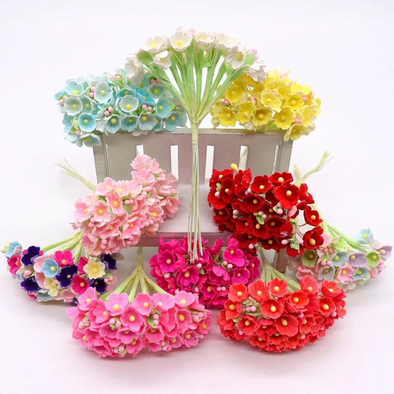 Afralia™ Mini Paper Rose Bouquet Wedding Decoration Artificial Flower DIY Scrapbooking