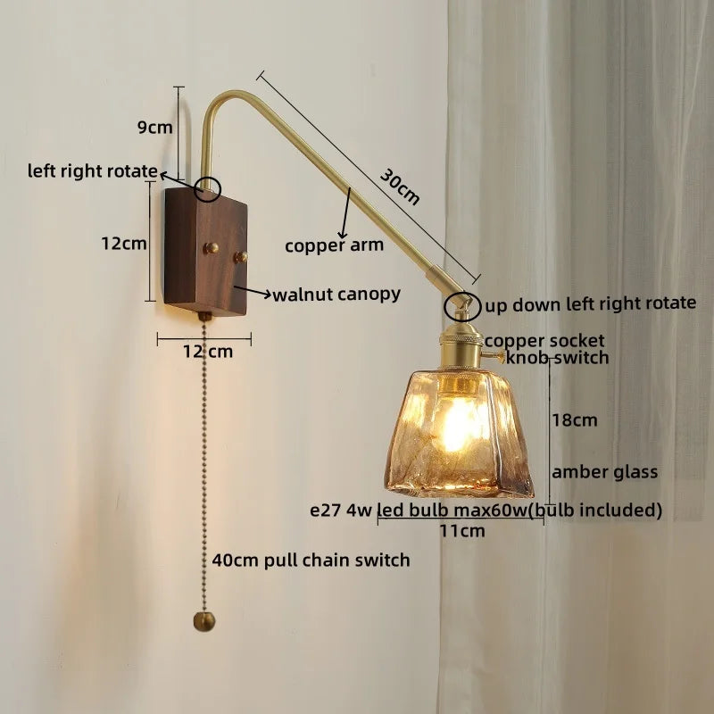 Afralia™ Modern LED Wall Lamp Walnut Copper Stair Light Fixtures Bedroom Bathroom Living Room