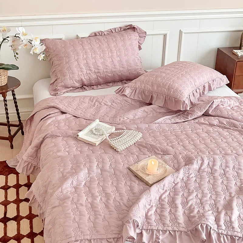 Afralia™ Lyocell Flower Embroidery Bedspread Set