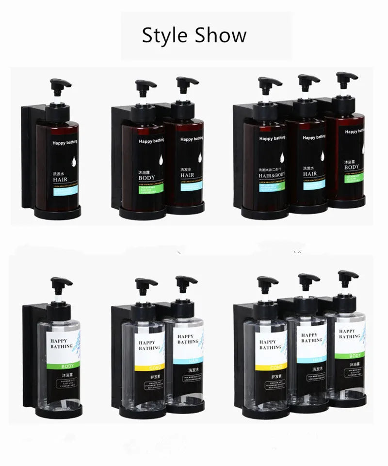 Afralia™ Amber Soap Dispenser & Shampoo Bottles Set for Drill-Free Bathroom Storage