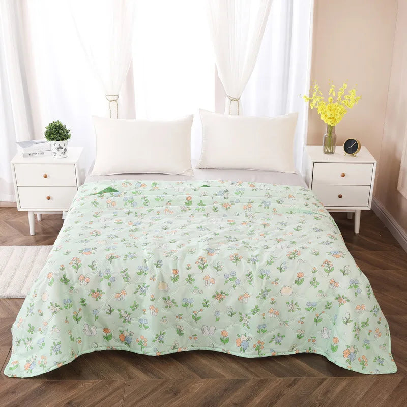 Afralia™ Fashion Flower Printed Cotton Jacquard Quilted Comforter - Lightweight & Breathable Summer Blanket