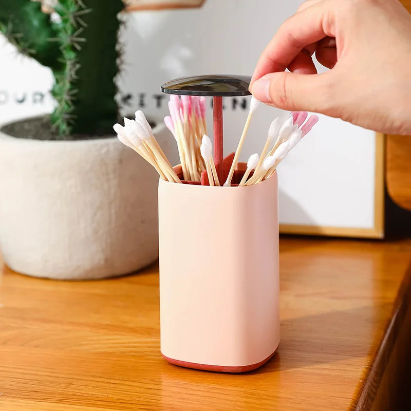 Afralia™ Pop-up Toothpick Holder Swabs Dispenser Four Grid Organizer Desktop Storage Container