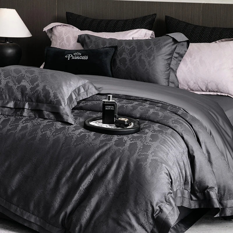 Afralia™ Luxury 1000TC Egyptian Cotton Jacquard Bedding Set in Dark Gray