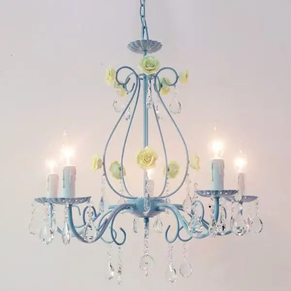 Afralia™ Blue Crystal Bouquet Chandelier for Princess Girl Bedroom - Romantic Children's Flowers Pendant Lights