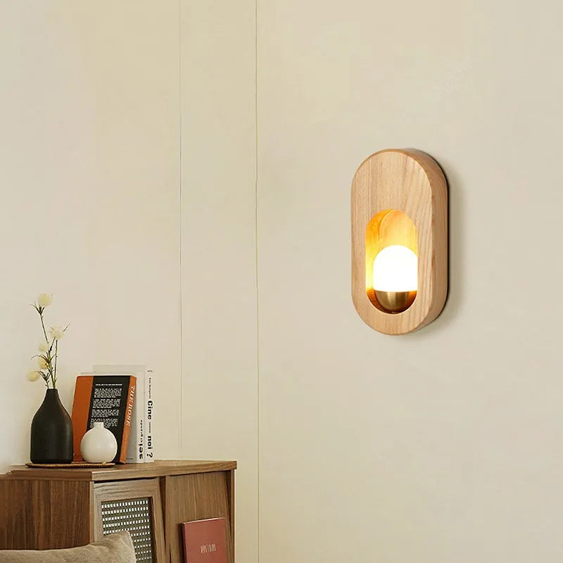 Afralia™ LED Wooden Wall Lamp for Bedroom Living Room Study Aisle Home Lighting