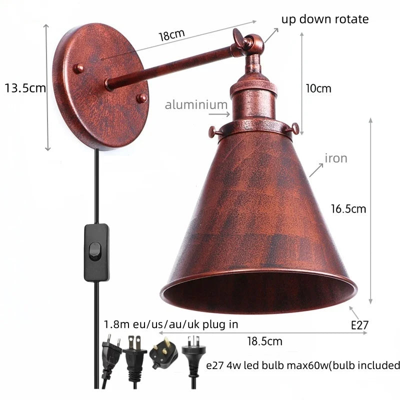 Afralia™ Vintage Industrial Gold Wall Lamp for Restaurant Coffee Bar Stair Bedroom Loft