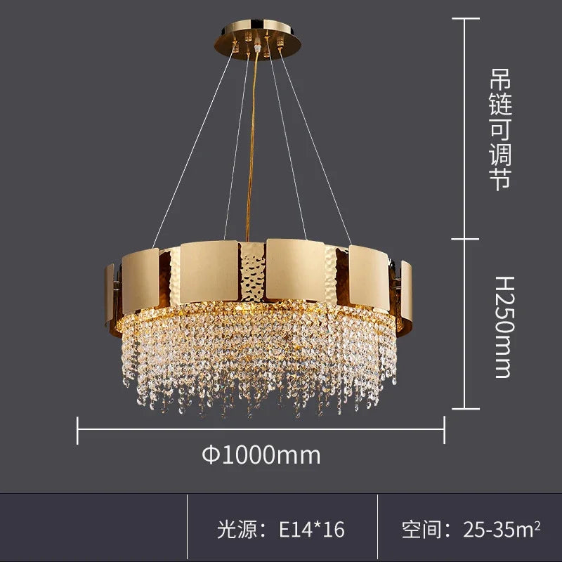 Afralia™ Modern Golden Stainless Steel Hanging Chandelier Ideal for Living Spaces