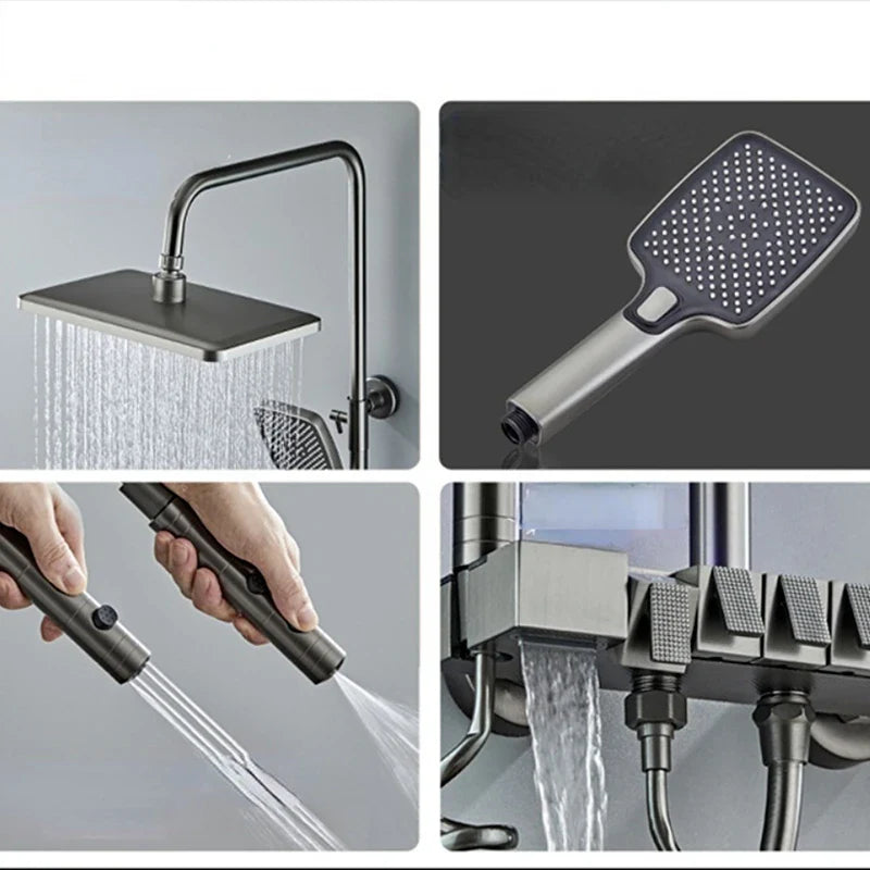 Afralia™ Digital Display Brass Thermostatic Shower Faucet Set for Bathroom