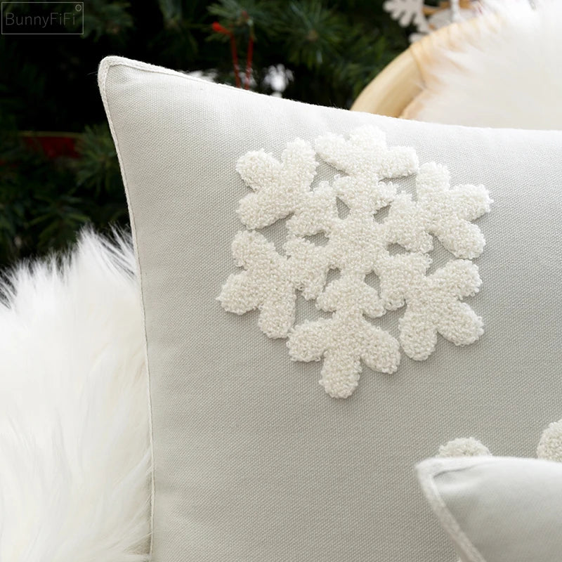 Snowflake Embroidery Cotton Pillow Cover 45x45cm by Afralia™