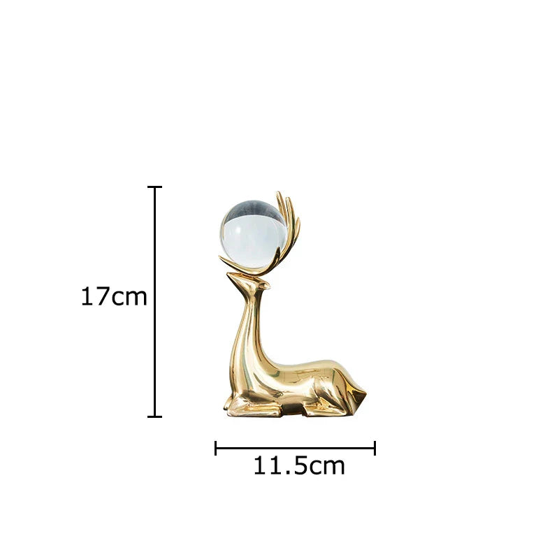 Afralia™ Brass Deer Statue Desk Ornament - Golden Deer Sculpture for Room Decor