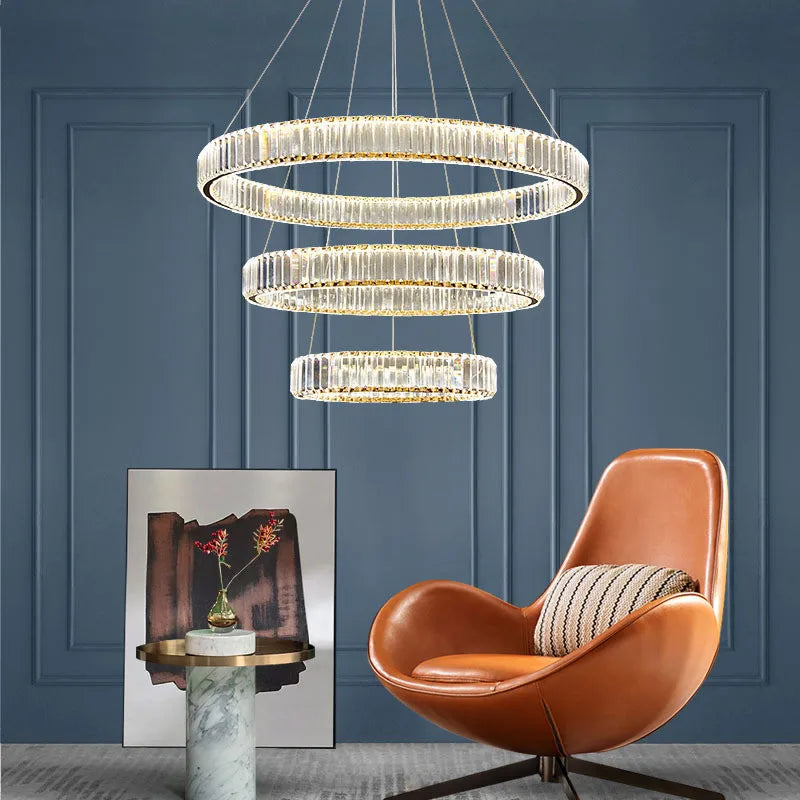 Afralia™ Crystal LED Chandelier: Modern Steel Pendant Lighting for Luxurious Foyer Decor