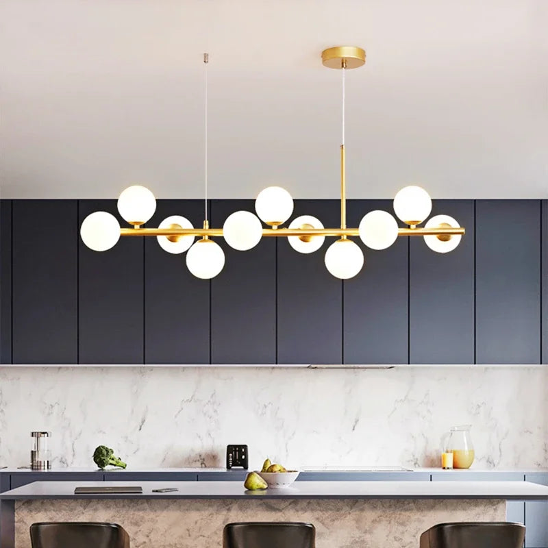 Afralia™ Glass Ball Gold Pendant Light - 11 Heads for Kitchen Living Dining Room