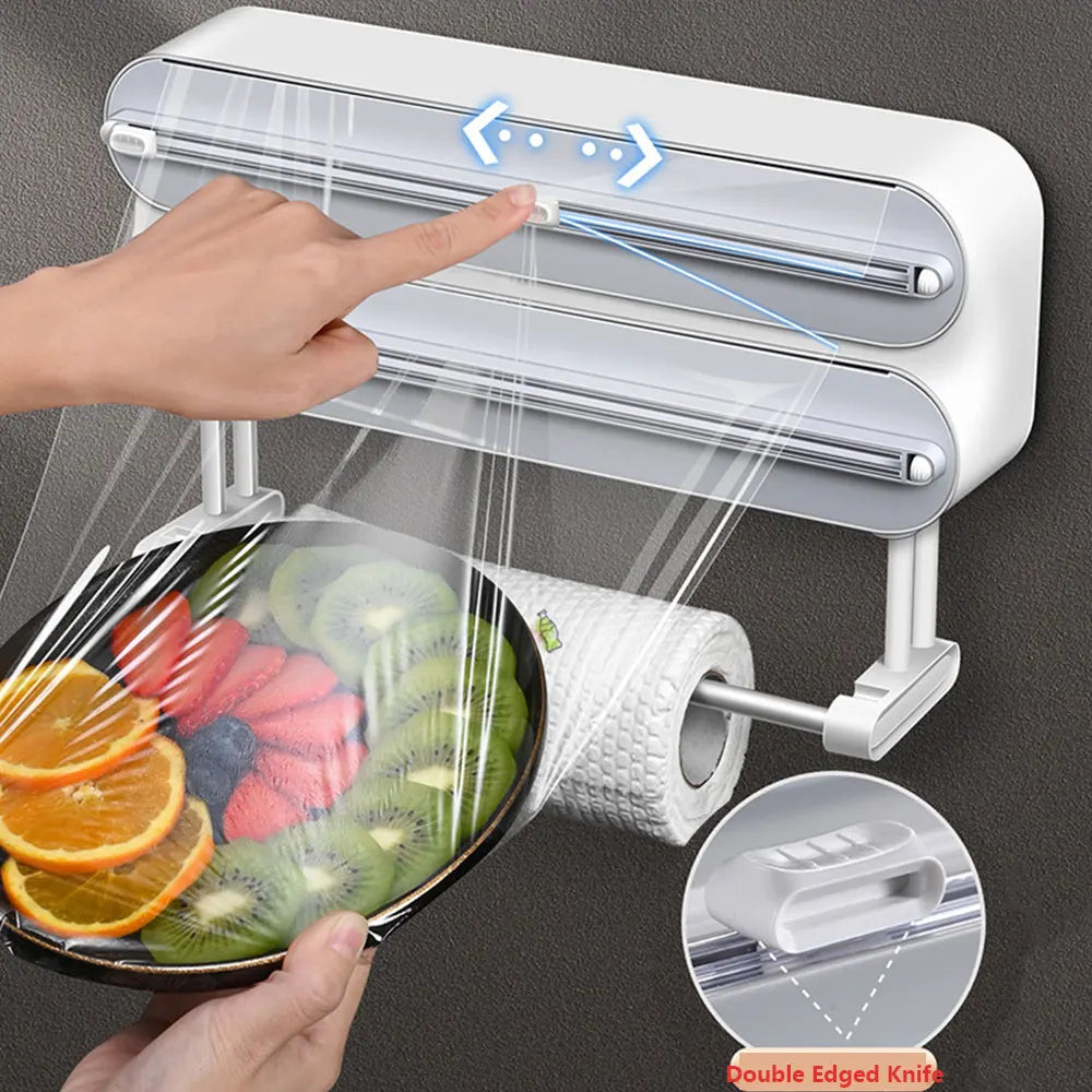 Afralia™ Magnetic Wrap Dispenser with Cutter for Cling Film, Foil, and Parchment Paper