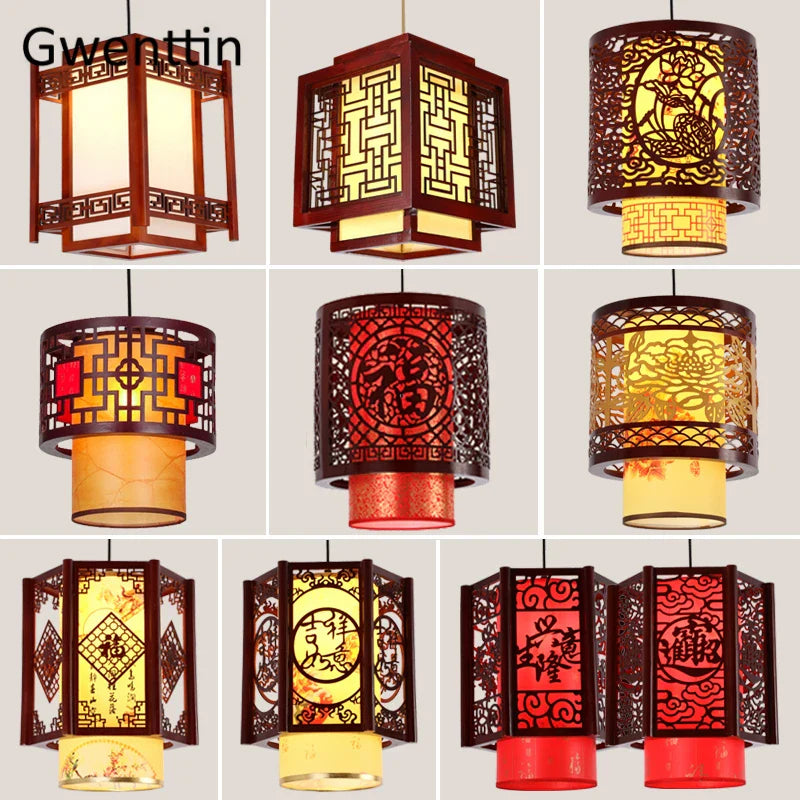 Afralia™ Antique Wood Pendant Lights for Dining Room, LED Living Room Decor Lighting Fixtures