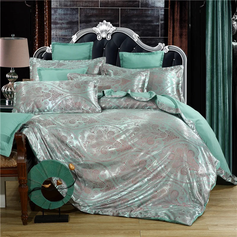Afralia™ Satin Jacquard Summer Bedding Set - Solid Color Double Bed Duvet Kit