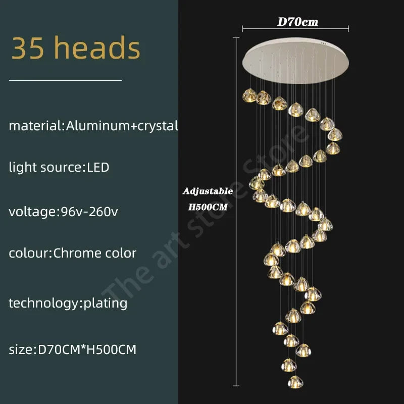 Afralia™ Crystal LED Ceiling Chandelier: Modern Spiral Kitchen Staircase Home Decoration Light