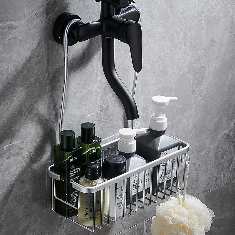 Aluminium Bathroom Shelf with Faucet Hanger by Afralia™ - Shower Shampoo Holder and Storage Organizer