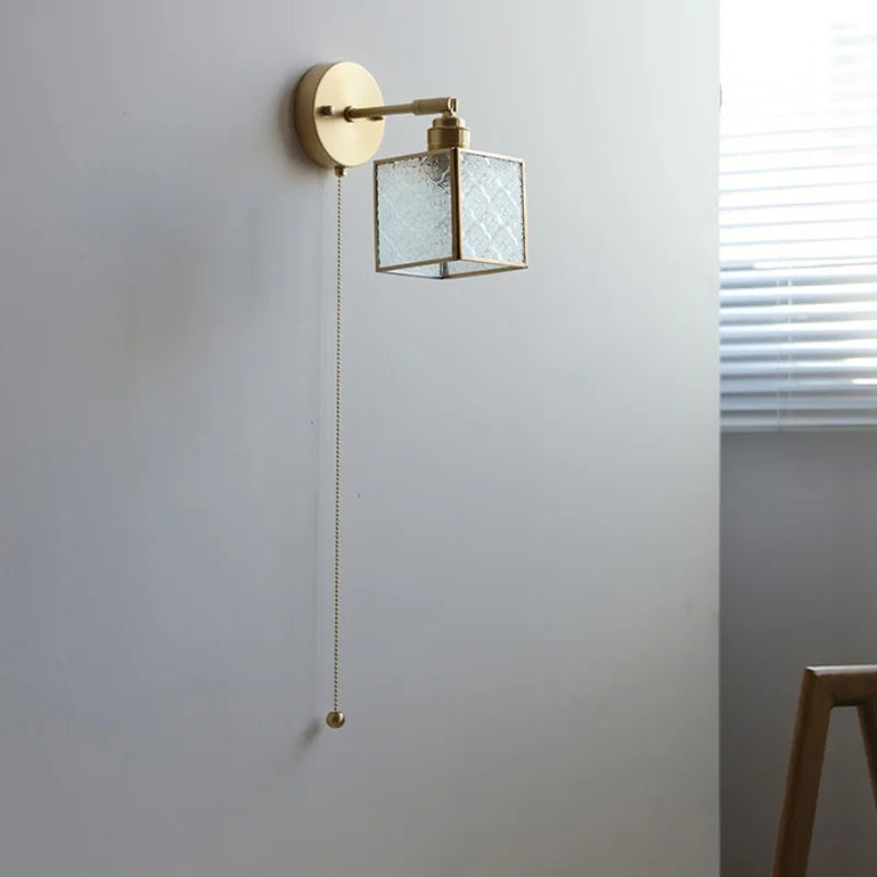Afralia™ Glass Wall Sconce Vintage LED Rotate Pull Chain Switch Light