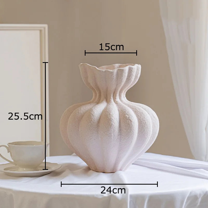 Afralia™ White Ceramic Vase Desk Decor Flowers Floral Porcelain Aesthetic Room Decor