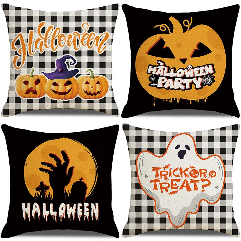Afralia™ Pumpkin Print Linen Halloween Sofa Cushion Cover - Festive Home Decor Pillowcase