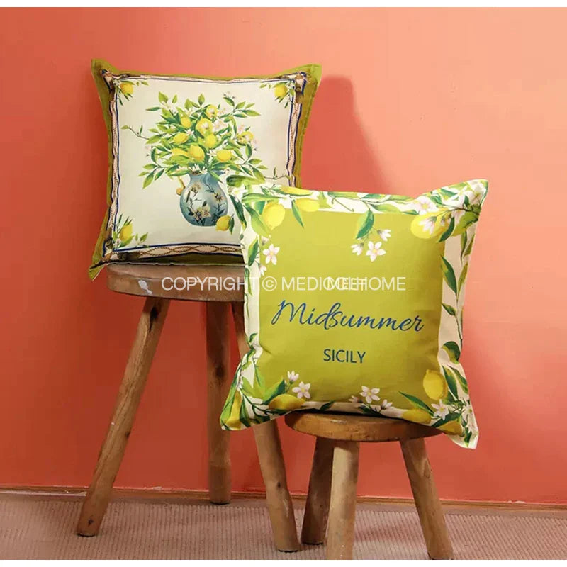 Afralia™ Lemon Print Chenille Cushion Cover 45x45cm - Waterproof Nordic DecorCase