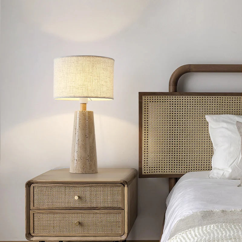 Afralia™ Retro Vintage Natural Stone Table Lamp with Fabric Lampshade for Home and Hotel