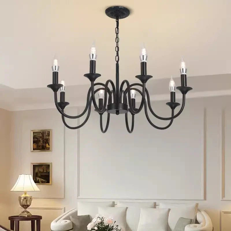 Afralia™ Rustic Iron Candle Chandelier Pendant for Kitchen Living Dining Room Bar Home