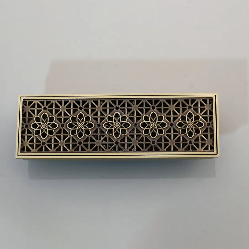 Afralia™ Antique Brass Rectangle Bathroom Floor Drain Strainer - Deodorization Linear Design