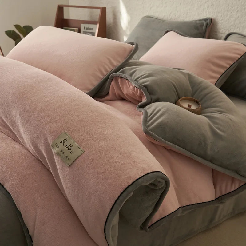 Afralia™ Color Block Milk Velvet Duvet Cover - Warm Single Bedclothes for Autumn/Winter