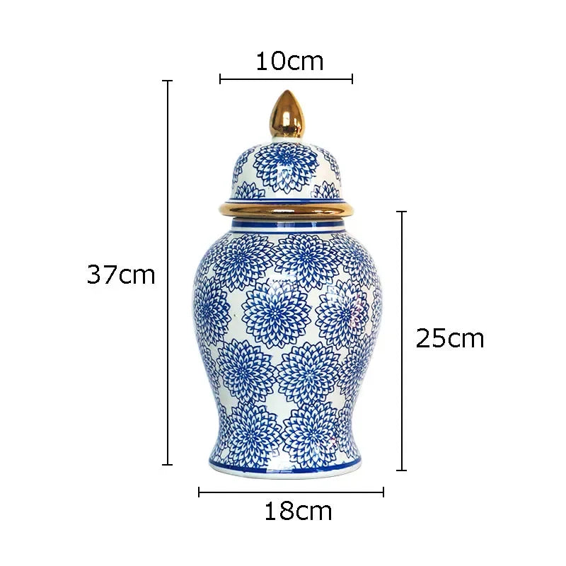 Afralia™ Blue & White Porcelain Ginger Jar: Retro Tea Caddy Vase Desk Decoration