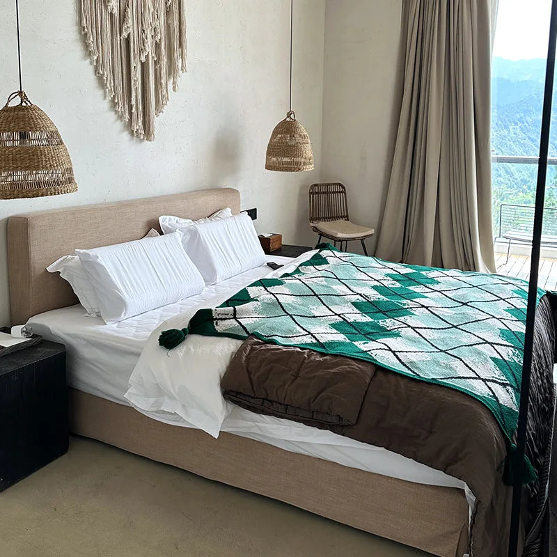 Afralia™ Multifunctional Diamond Grid Blanket for Office, Geometric Pattern Gift Shawl