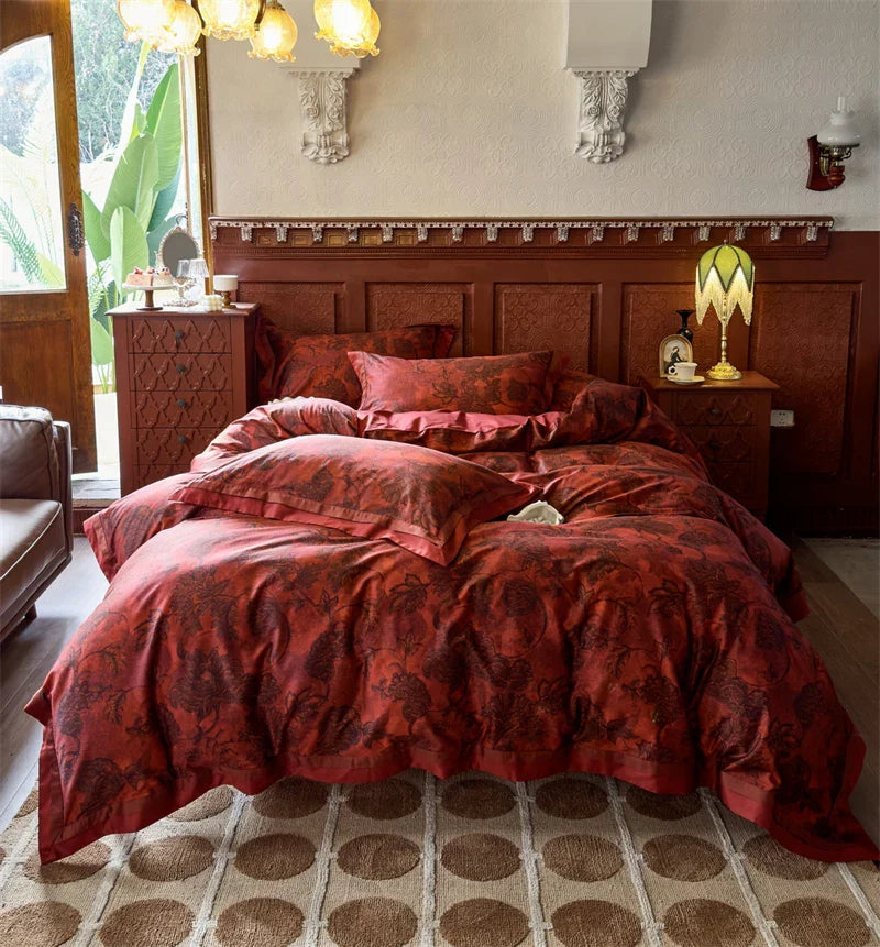 Afralia™ Vintage Digital Bedding Set 1000TC Egyptian Cotton Duvet Cover Set with Sheet & Pillowcases