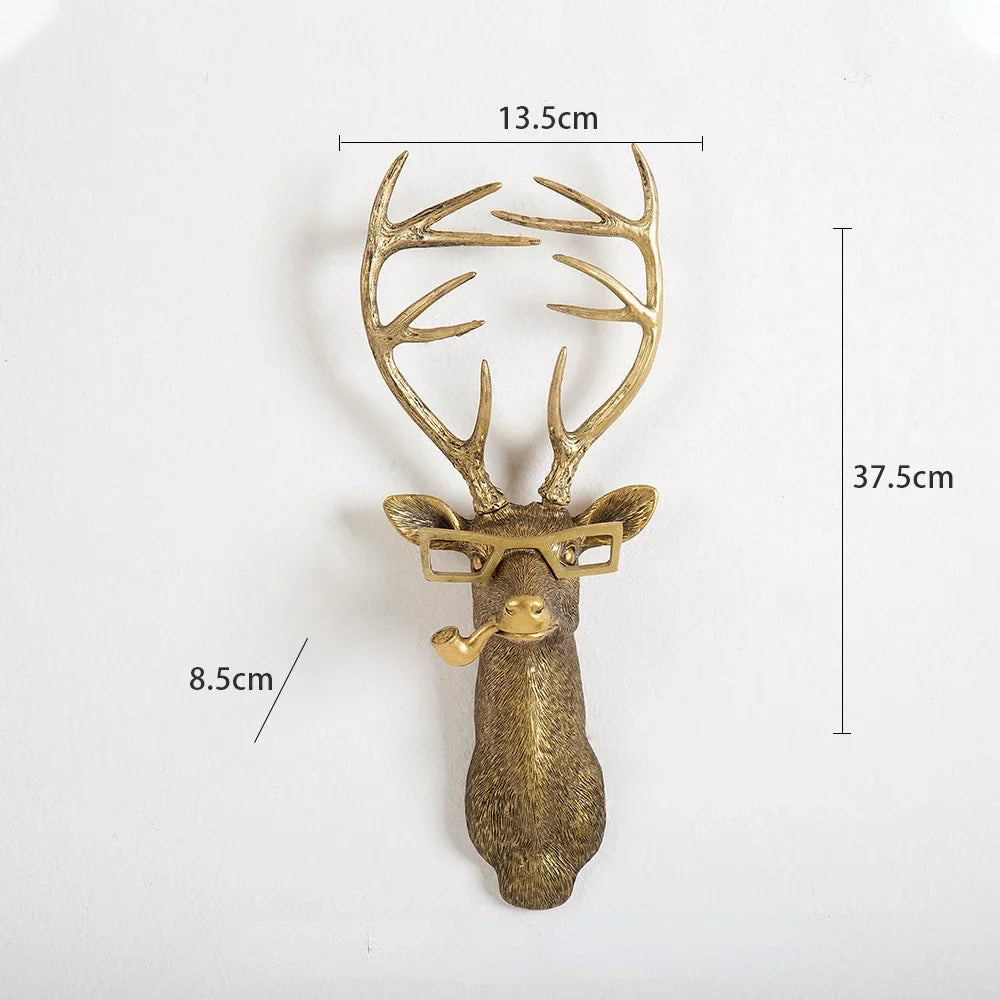Afralia™ Golden Deer Head Wall Hook: Antique Bronze Resin Animal Pendant for Stylish Wall Decor