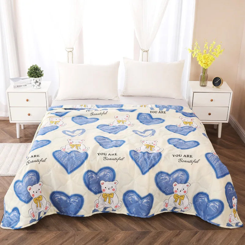 Afralia™ Fashion Flower Printed Cotton Jacquard Quilted Comforter - Lightweight & Breathable Summer Blanket