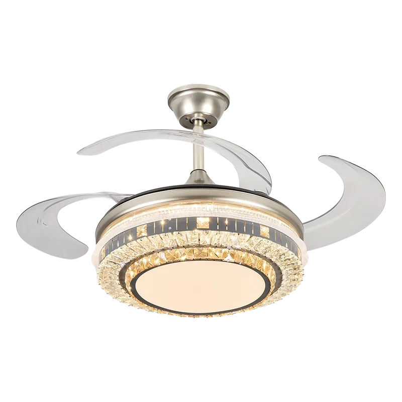 Afralia™ Gold Crystal Retractable Blades Modern LED Ceiling Fan 42" Smart Lightning