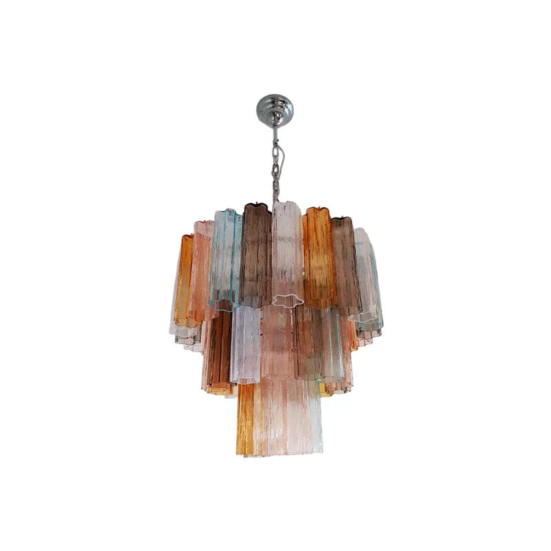 Afralia™ Glass Column Chandelier: Trendy French Design in Blue Pink Green for Dining Room.
