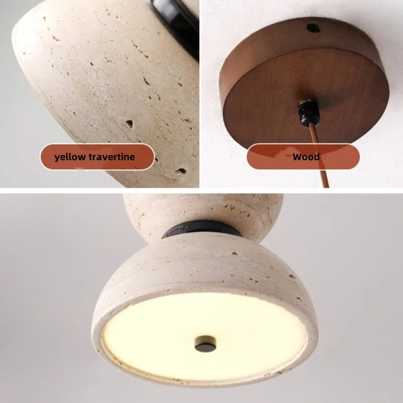 Afralia™ Wabi Sabi LED Pendant Lights Yellow Travertine Stone Hang Lamp
