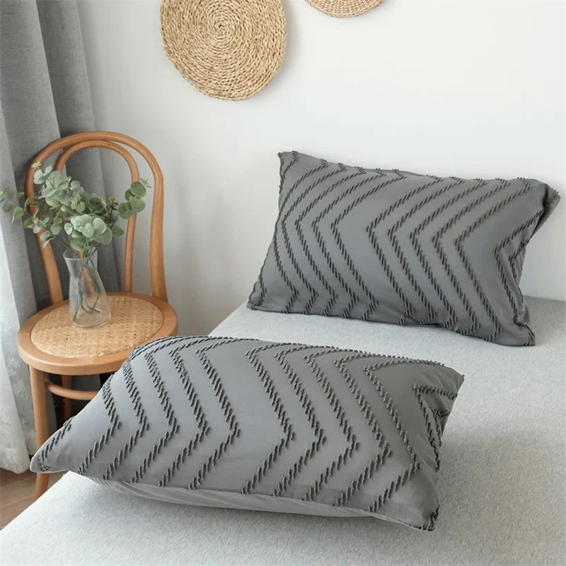 Afralia™ Colorful Stripe Flower Cut Bed Set - Full Queen King Size Duvet Cover with Pillowcases