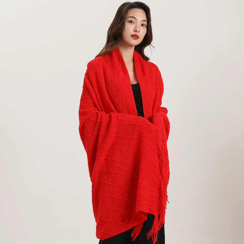 Afralia™ Knitted Diamond Blanket: Versatile Solid Shawl for Home, Office, Travel
