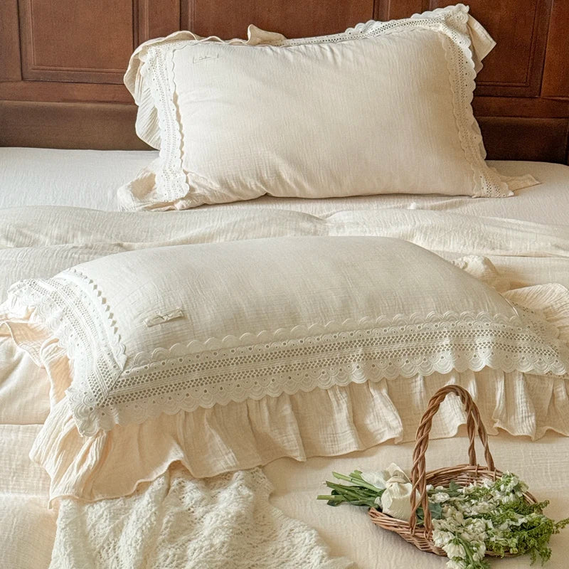 Afralia™ French Ruffles Cotton Bedding Set - Double Layer Crepe Comfort Collection